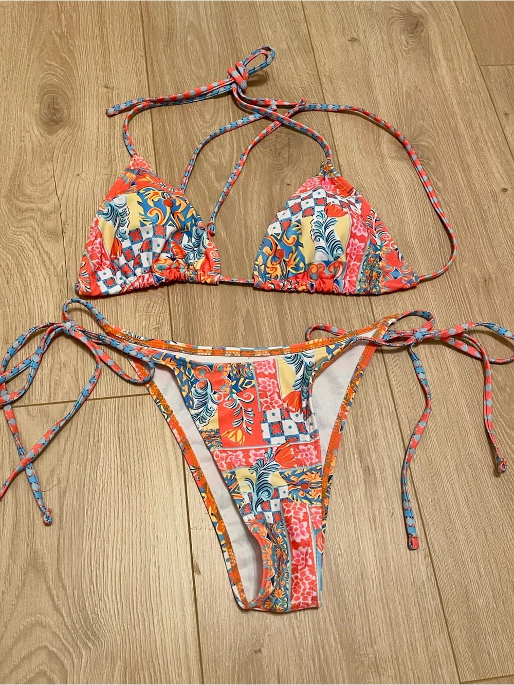 5 Bikini Set Bundle — Green, Floral, Orange Accents - Picture 2 of 9